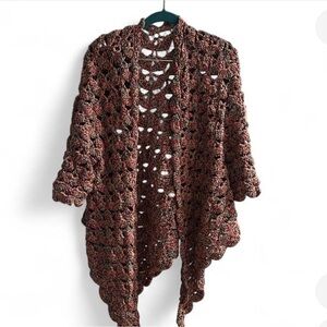 Cozy Multicolor Open-Front Crotchet Shrug Poncho Multicolor Handmade No Size